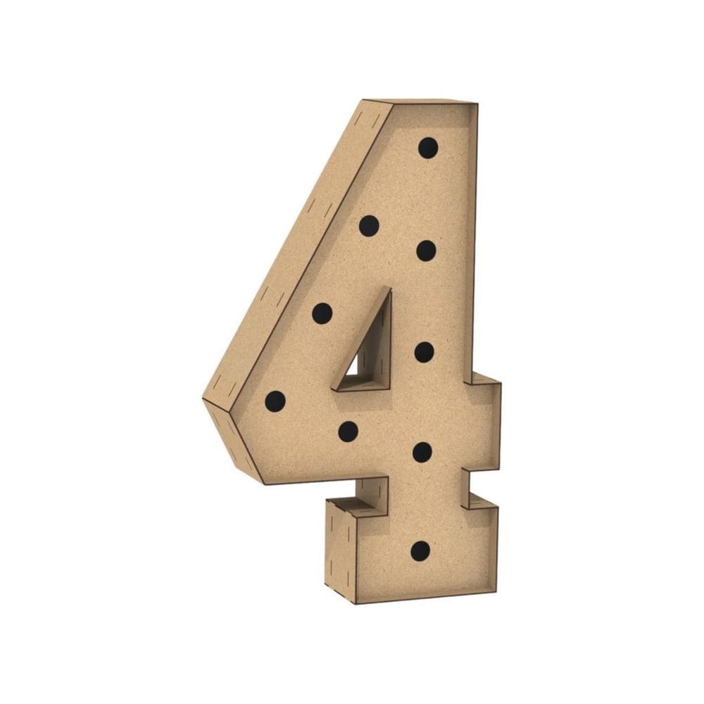 Número 4 Letra Caixa Grande Mdf 90Cm Altura Furo Iluminação