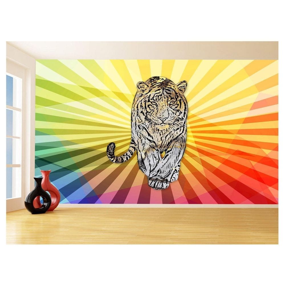 Papel De Parede 3D Animais Pop Art Tigre Felino 3,5M Pxa123