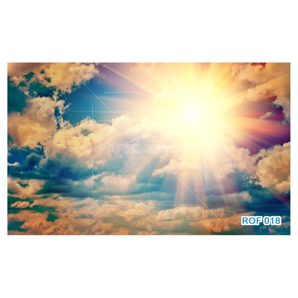 Papel De Teto Céu Azul Nuvem Cores Dia Manhã 3,5M Rof18