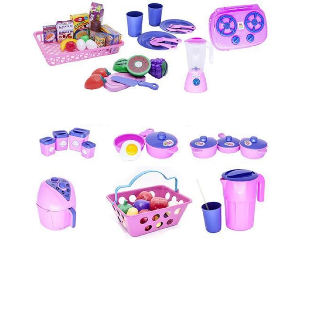 Kit infantil mercado panela copo prato pote air fryer 55pç