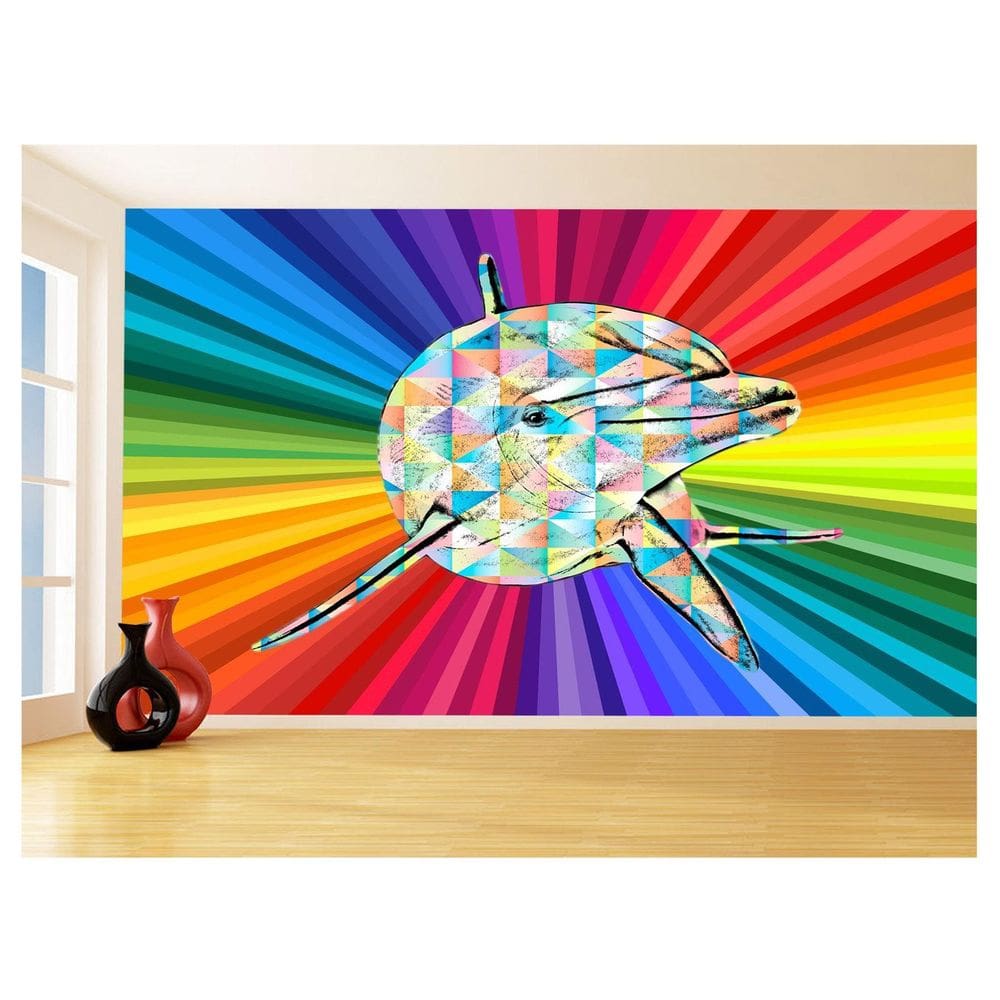 Papel De Parede 3D Animais Pop Art Golfinho Cor 3,5M Pxa286