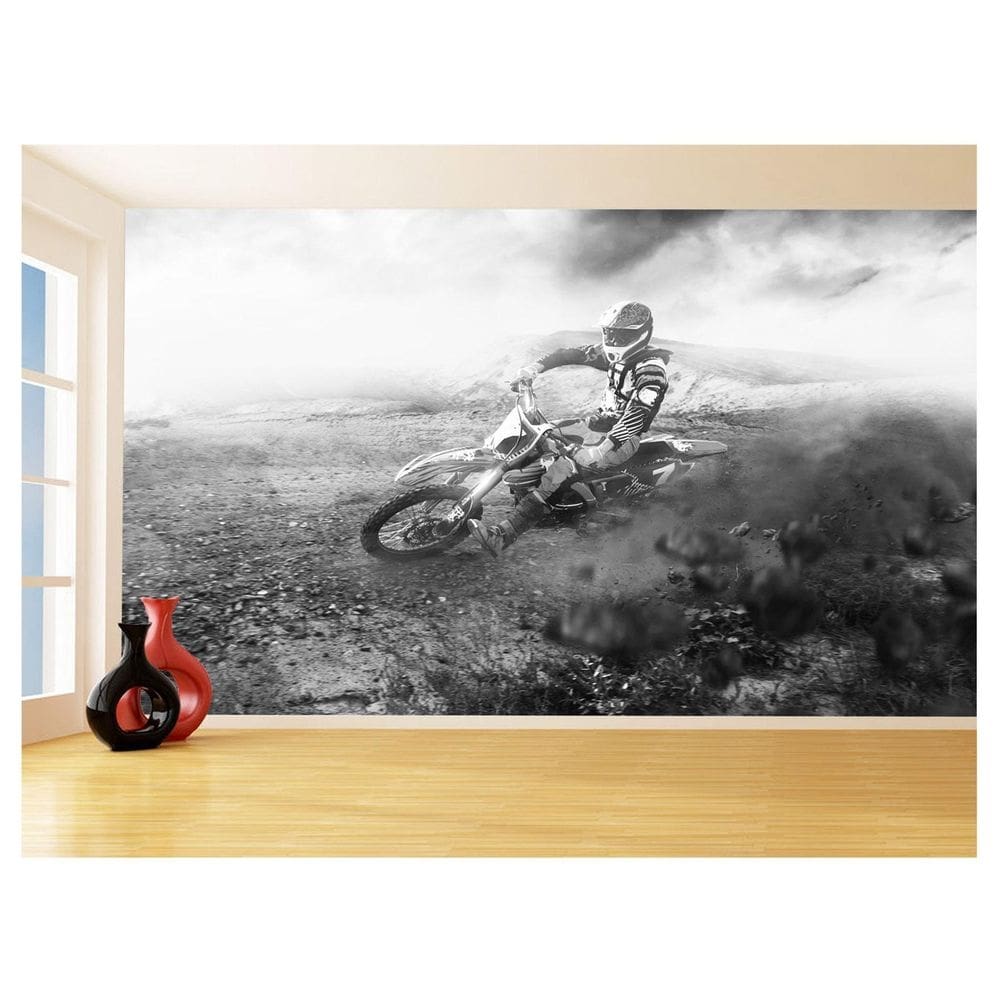 Papel De Parede 3D Moto Cross Trilha Terra Mx 3,5M Bkm44