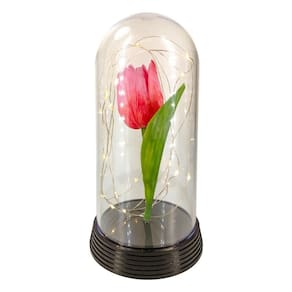 Cúpula redoma c tulipa rosa inspirada n a bela e a fera