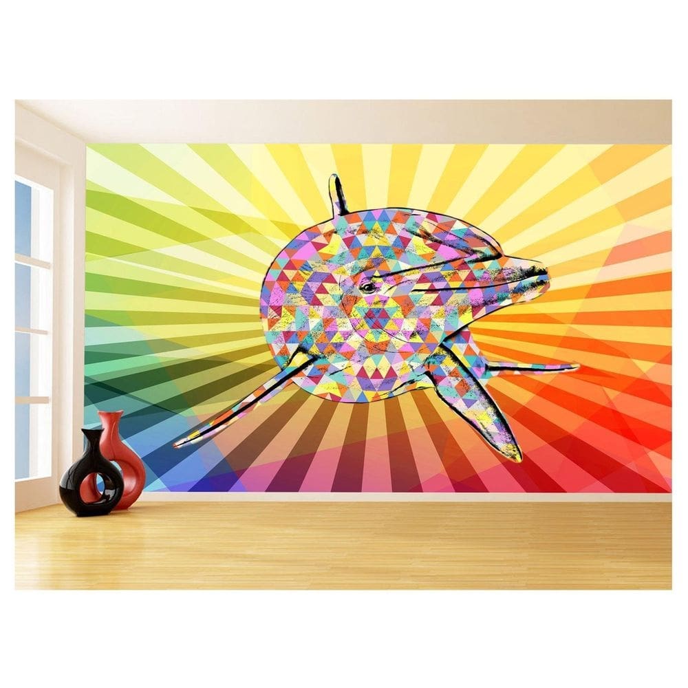 Papel De Parede 3D Animais Pop Art Golfinho Cor 3,5M Pxa284
