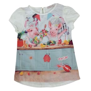 Blusa infantil manga curta fem Mon Sucrê off/colorida