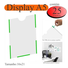 25 Display A5 Expositor Folha Quadro Aviso Parede Pet Verti