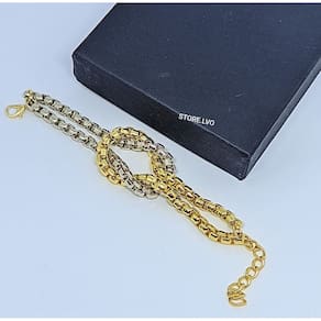 Pulseira Feminino Corrente Veneziana Elo Duplo Sinal Nó Folheado Ouro com Prata Luxo Inspiração Blogueira Tendência