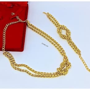 Kit Conjunto Colar e Pulseira Corrente Elo Duplo Veneziana Mix Nó Folheado Ouro com Prata Luxo Moda Tendência Presente