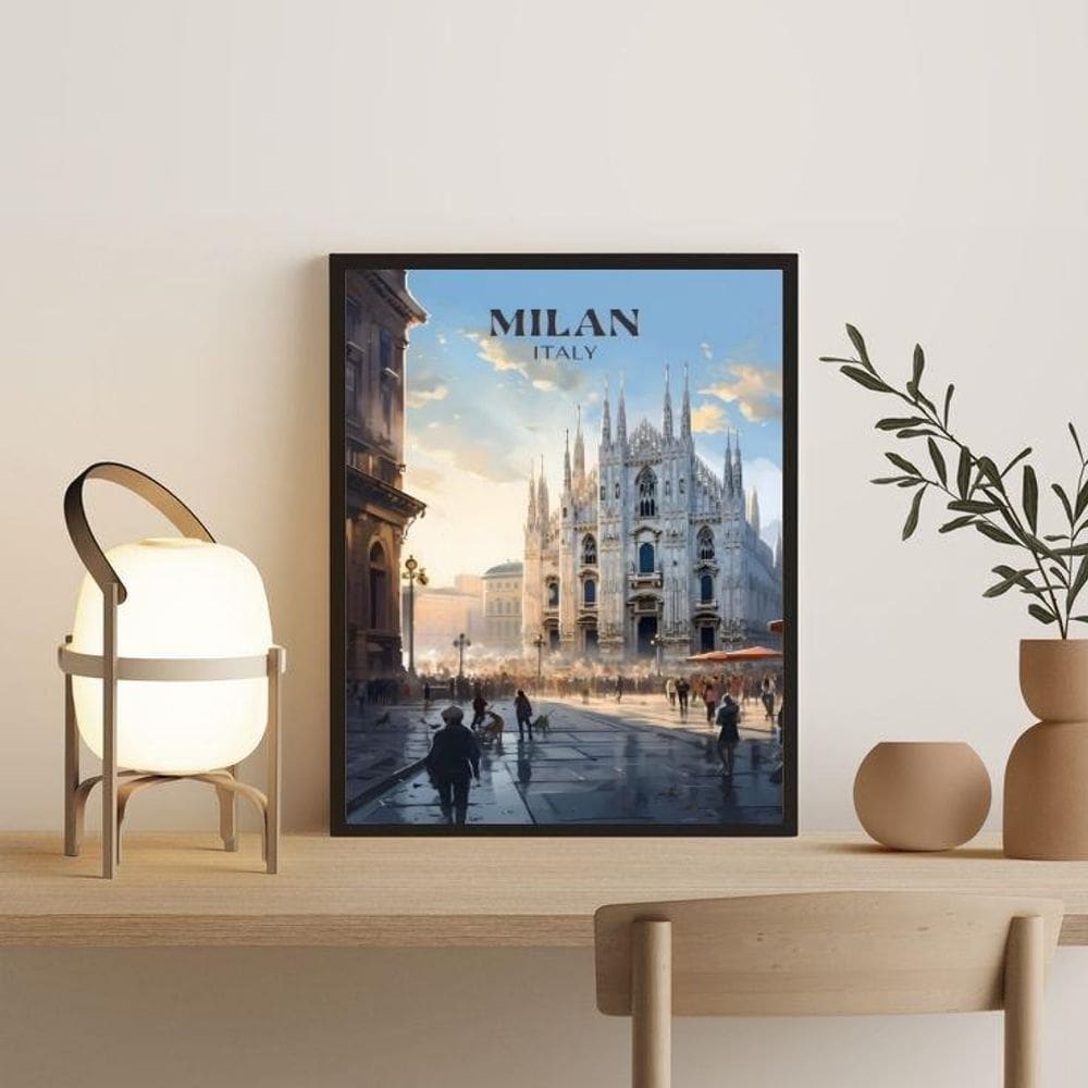 Quadro Decorativo Itália - Milão 45X34Cm - Com Vidro