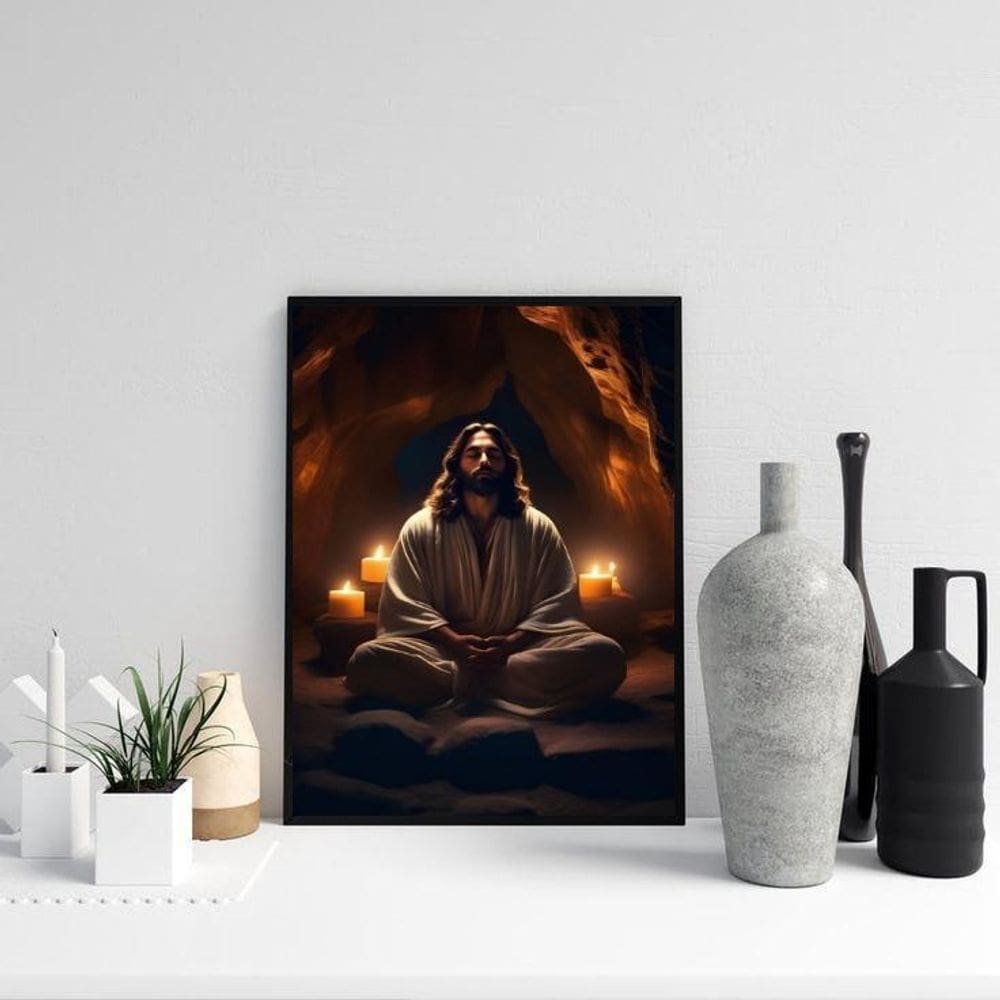 Quadro Jesus Cristo Meditando 33X24Cm - Com Vidro