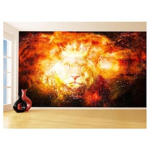 Papel De Parede 3D Animais Leão Rosto Estrelas 3,5M Anm444