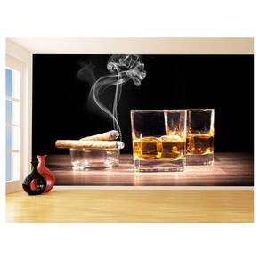 Papel De Parede 3D Bebidas Whisky Charutos 3,5M Al252