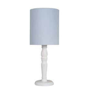 Luminária De Mesa Cúpula Tecido Azul Base Branco Provençal