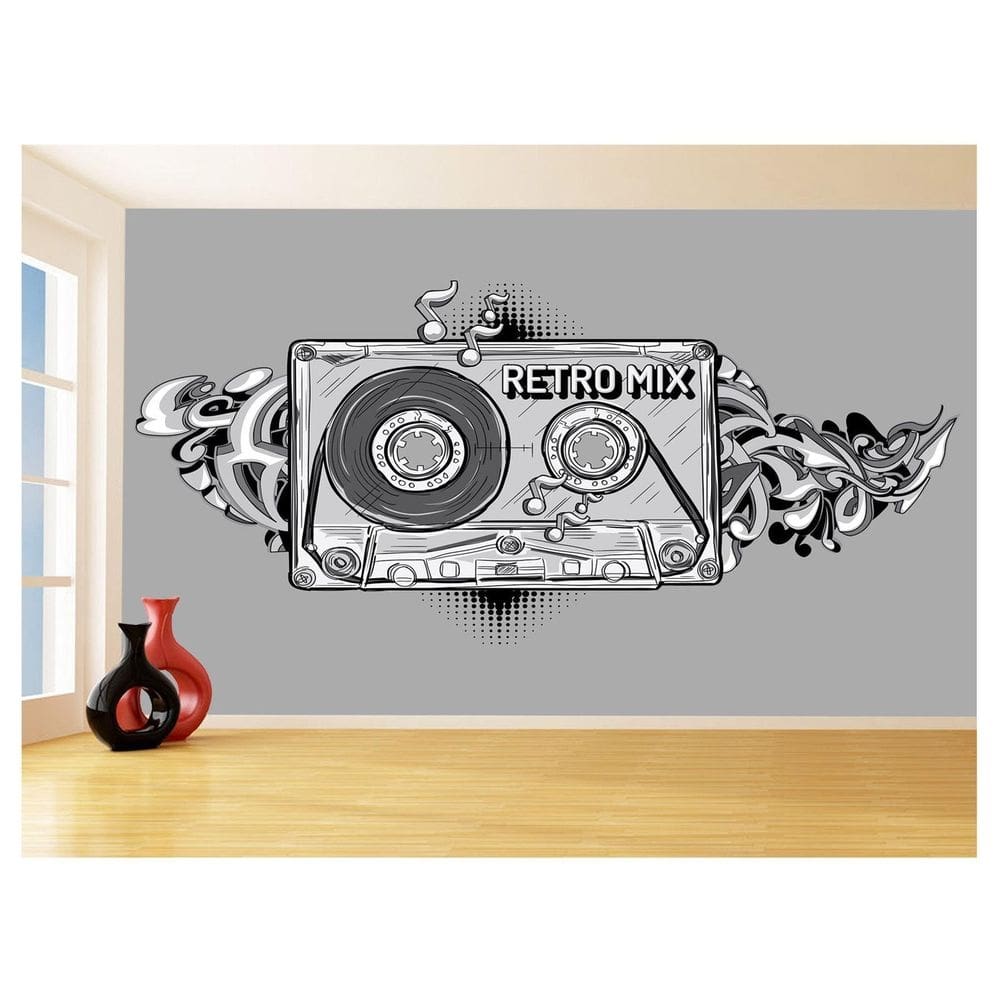 Papel De Parede 3D Musica Fita Retrô Mix Tape 3,5M Mus29