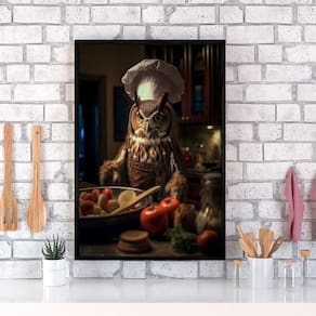 Quadro Para Cozinha Coruja Cozinheira 24X18Cm - Com Vidro