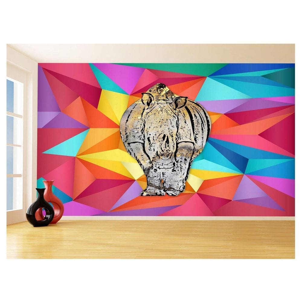 Papel De Parede 3D Animais Pop Art Rinoceronte 3,5M Pxa508