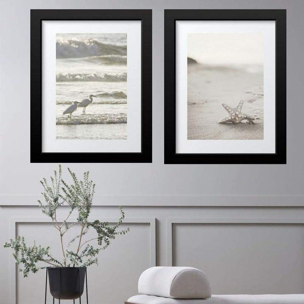 Kit 2 Quadros Praia Branco E Bege - 60X48Cm