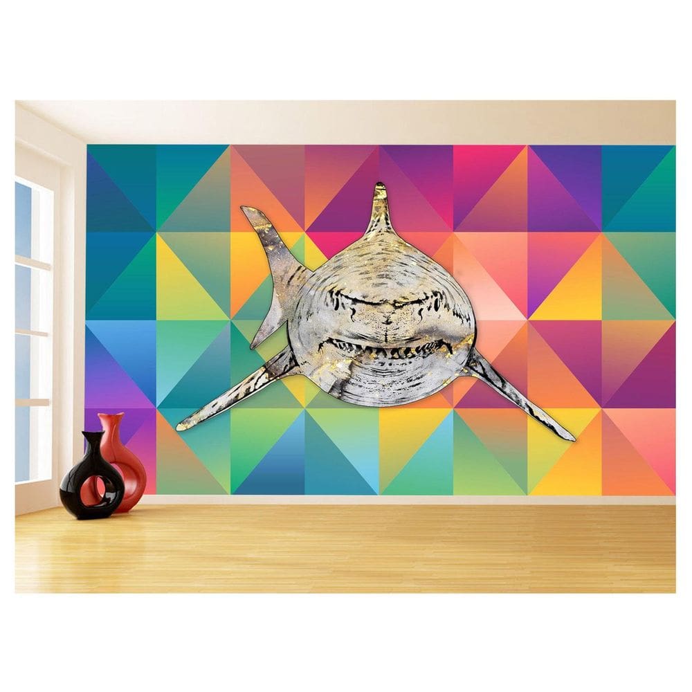 Papel De Parede Animais Pop Art Tubarão Cores 3,5M Pxa556
