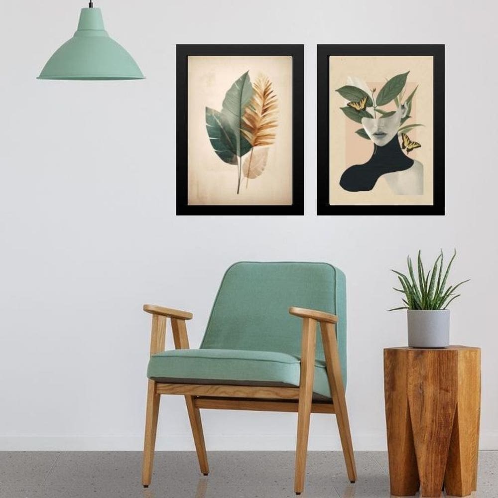 Kit 2 Quadros Modernos A Mente Da Natureza 45X34Cm - Vidro