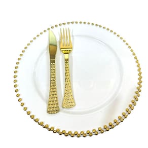 Natal Mesa Posta Prato 26Cm Acrílico Dourado +Talheres-12Un