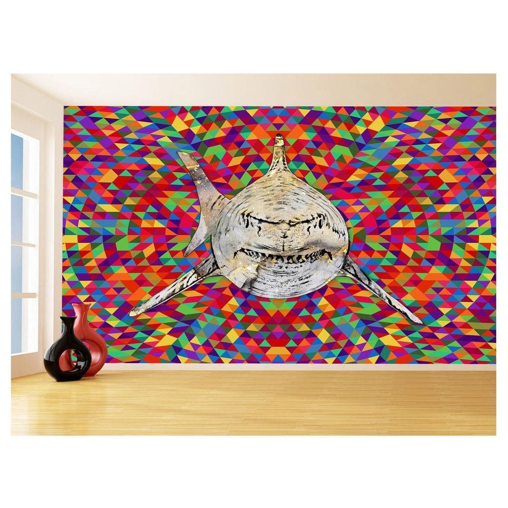Papel De Parede Animais Pop Art Tubarão Cores 3,5M Pxa536