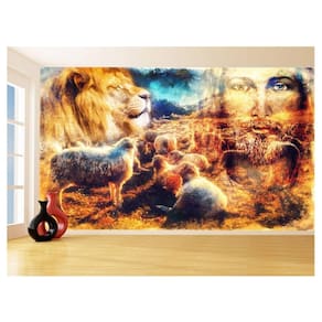 Papel De Parede 3D Religioso Jesus Rebanho Ovelha 3,5M Rl84