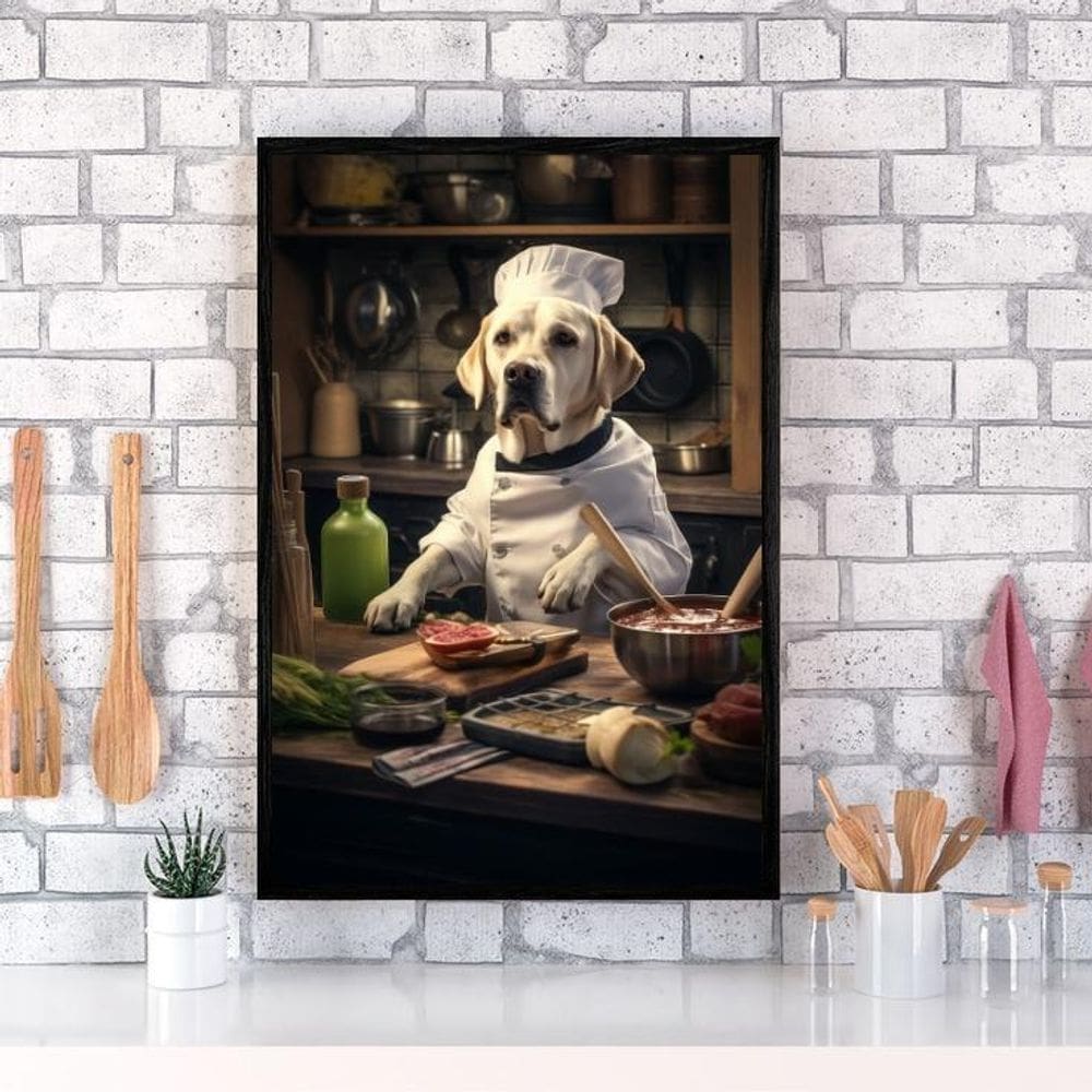 Quadro Para Cozinha Cão Raça Labrador 24X18Cm - Com Vidro