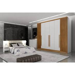 Guarda Roupa Casal 6 Portas 8 Gavetas - Maldivas Ripado-Branco - Móveis Novo Horizonte