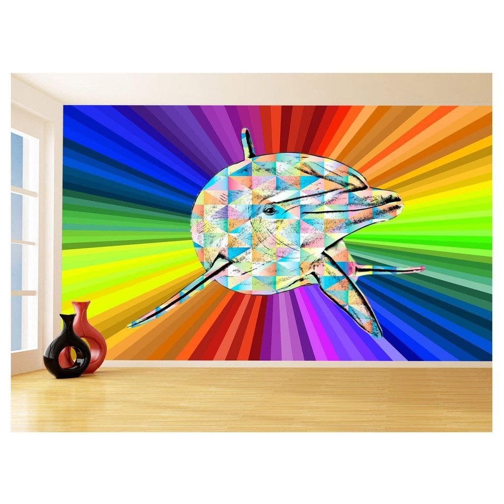 Papel De Parede 3D Animais Pop Art Golfinho Cor 3,5M Pxa277