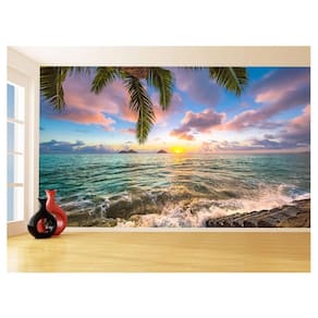Papel De Parede Praia Mar Coqueiro Por Do Sol 3,5M Npr311