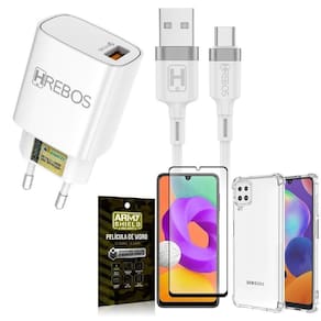 Capa samsung m22 + carregador turbo hs183 + pelicula 3d