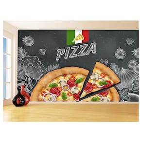 Papel De Parede Estilo Lousa Pizza Ingrediente 3,5M Lcb10