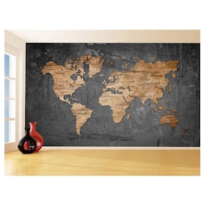 Papel De Parede 3D Mapa Mundi Madeira Concreto 3,5M Nmu54