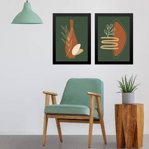 Kit 2 Quadros Orgânicos Terracota E Verde Musgo 33X24Cm