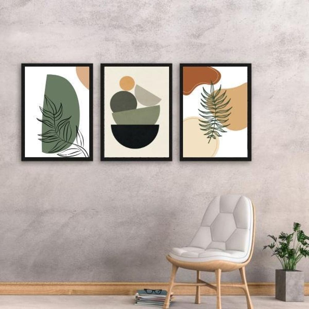 Kit 3 Quadros Modernos Boho Style 45X34Cm - Com Vidro