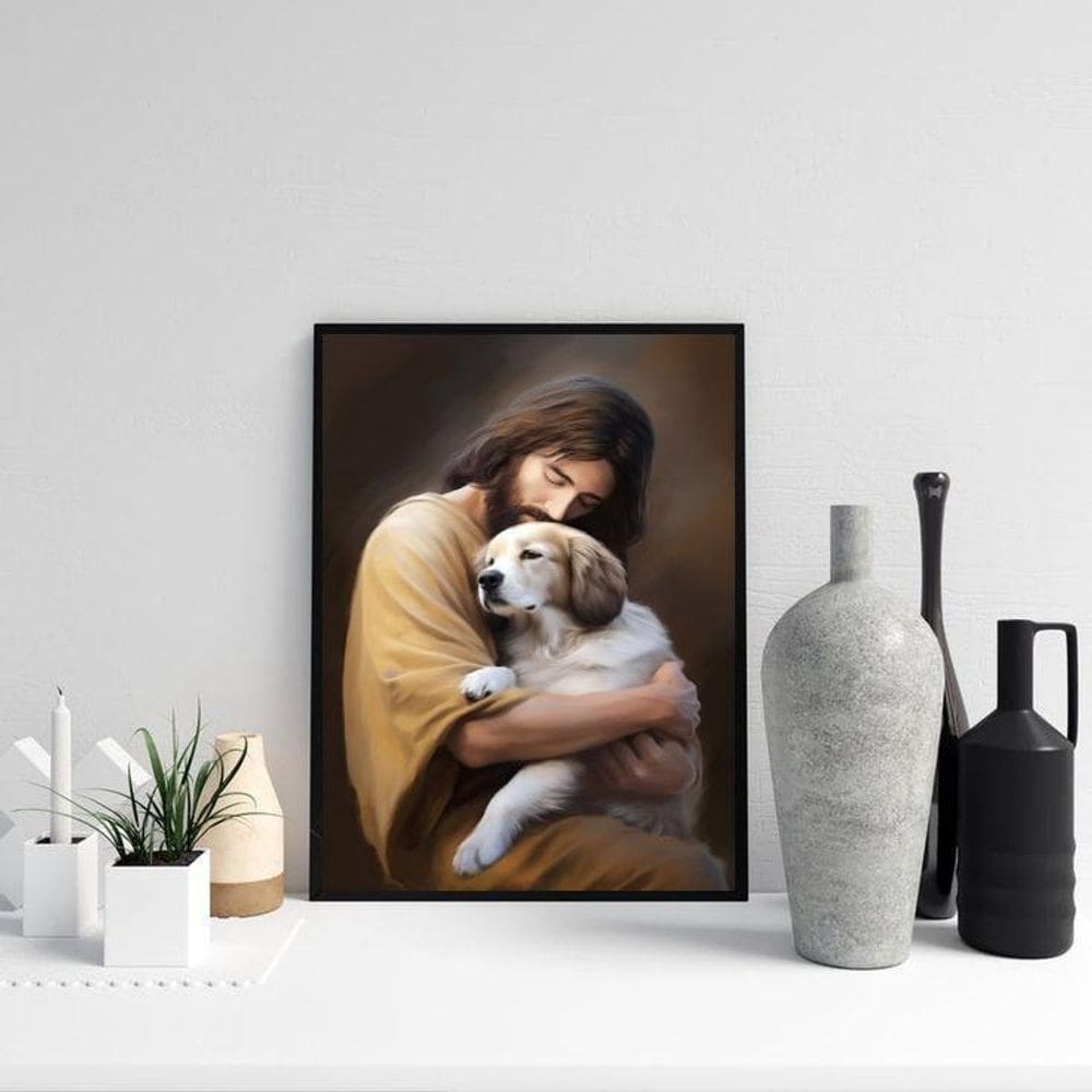 Quadro Jesus Beijando Cachorrinho 45X34Cm