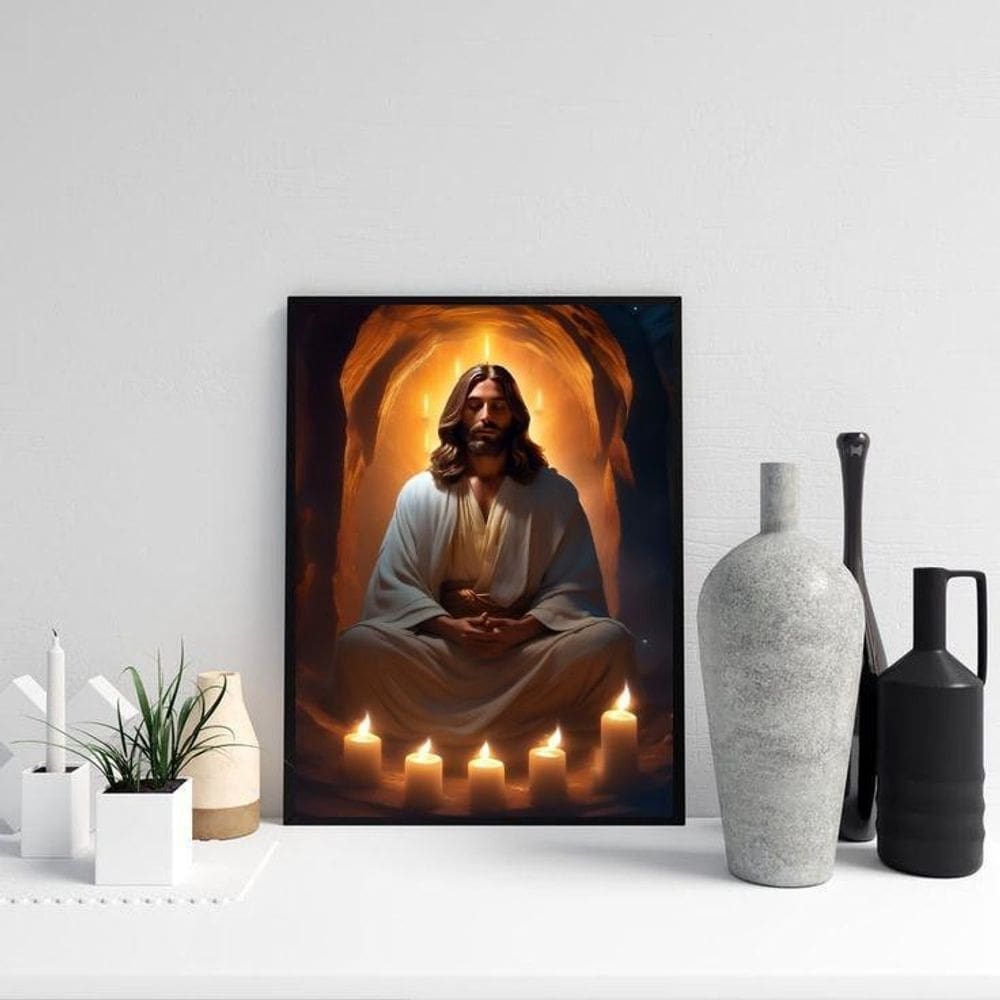 Quadro Decorativo Jesus Meditando 45X34Cm - Com Vidro