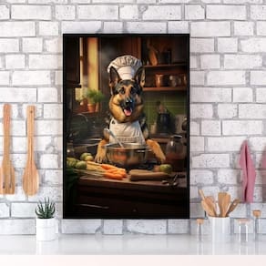 Quadro Cozinha Cão Raça Pastor Alemão 24X18Cm - Com Vidro