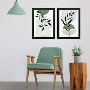 Kit 2 Quadros Modernos Boho Verde Folha 33X24Cm - Com Vidro