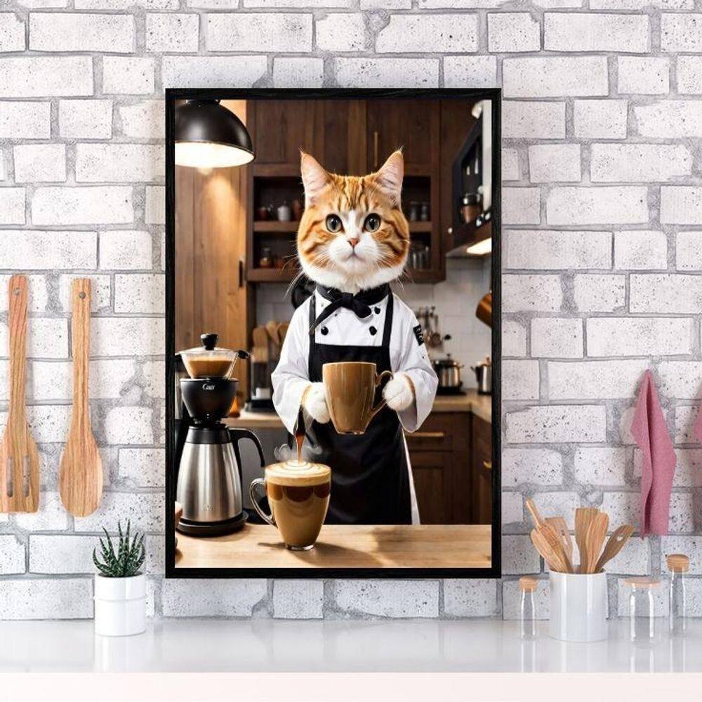 Quadro Decorativo Café Gatinho Barista 24X18Cm