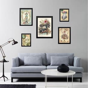 Kit 5 Quadros Atelier Costura Vintage - Com Vidro