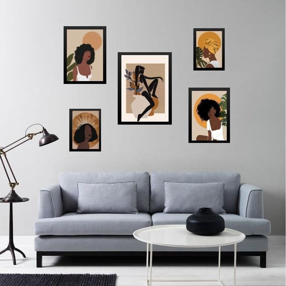 Kit 5 Quadros Mulheres Negras Boho