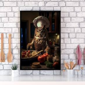 Quadro Para Cozinha Coruja Cozinheira 33X24Cm - Com Vidro