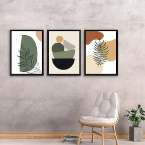 Kit 3 Quadros Modernos Boho Style 45X34Cm - Com Vidro