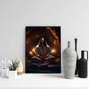 Quadro Jesus Cristo Meditando 45X34Cm - Com Vidro