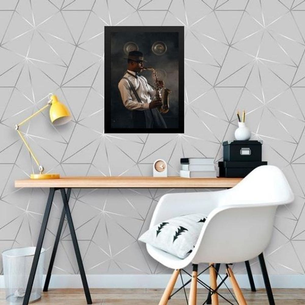 Quadro Músico Saxofone - Jazz 45X34Cm - Com Vidro