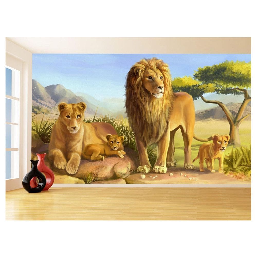 Papel De Parede Animais Leão Família Filhotes 3,5M Anm500