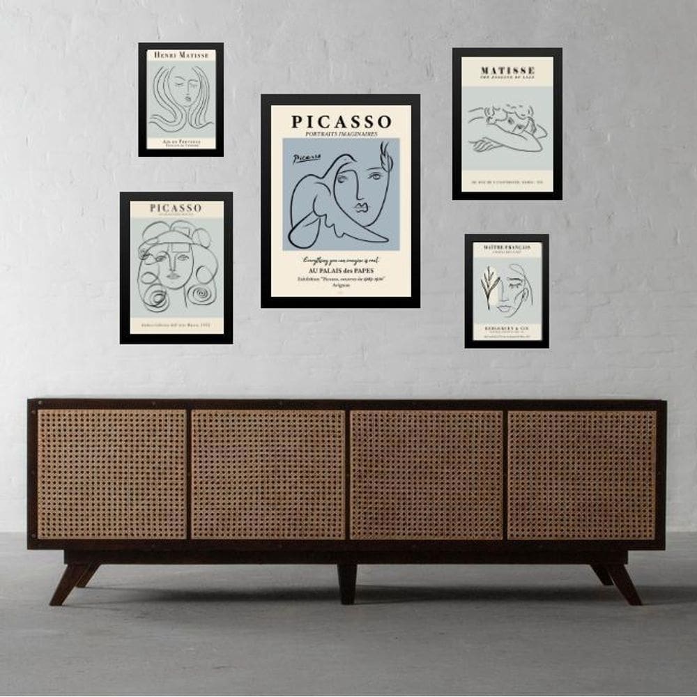 Kit 5 Quadros Obras Matisse Picasso Azuis