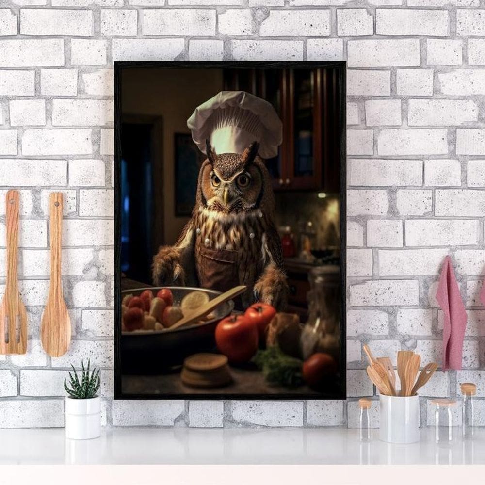 Quadro Para Cozinha Coruja Cozinheira 24X18Cm
