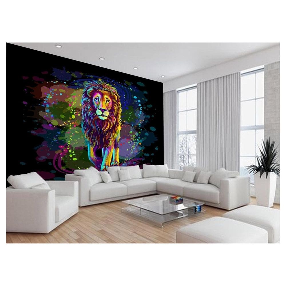 Papel De Parede Animais Leão Rosto Arte Cores 3,5M Anm472